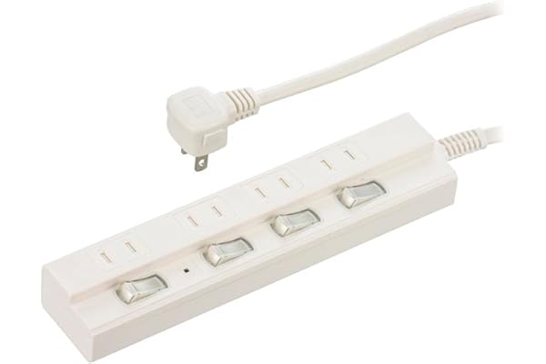 オーム電機 節電タップ 雷ガード 4個口 2m ランプ付き個別スイッチ 感電防止シャッター付きコンセント ホワイト HS-TPK42W-22 00-1573 OHM