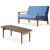 【セット品】岩附(IWATSUKI) ソファ×テーブルセット ソファー 2人掛け 肘付き ファブリック g) 2P ブルー 布 幅125cm Vive ヴィーヴ IW-73BL ＋ テーブル 折りたたみ ウォールナット 木製 長方形 完成品