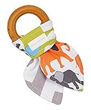 Natural Organic Maple Wooden Teething Ring Toy - Bunny Ears Teether - Elephant Fabric - Elephant Bab