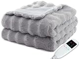 Forlaven 電気毛布 表兎毛調フランネル 掛け敷き兼用 大判190x130cm 9段階温度調節 タイマー付き 丸洗いOK ライトグレー