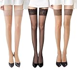 [POPULAR] ガーターストッキング ３足組 滑り止め付き 伸縮性 可愛い ニーハイソックス cosplay 美脚 セクシー 花柄レース ストッキング (ブラック1組+ベージュ1組+ブラウン1組)