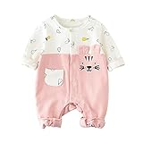 Feidoog　ベビー服 長袖 ロンパース 前開き スナップボタン カバーオール 赤ちゃん 女の子 くだもの ネコ ポケット 春秋冬 肌着 パジャマ 柔らかい 綿 可愛い ピンク 66