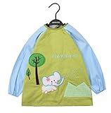 【SEBLES】 ベビー キッズ ぞう エレファント キュート スモック エプロン 防水 幼稚園 0歳 ～ 4歳 全6色 サイズ S M L XL クロスセット (グリーン,S)