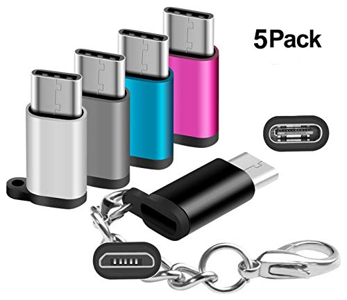 arukas USB Cアダプタwithキーチェーン、USBタイプC to Micro USBコネクタSamsung Galaxy s9 s8 Plus s8 + Note 8新しいMacbook Pro LG g5 g6 V20 V30 NEXUS 5 X 6p Googleピクセル2 XL、5パックの表紙