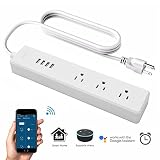 JIAWEN Smart Wifi Power Electrical Socket with 3 Individually Controlled Smart AC Plug & 4 USB Fast