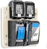 マキタ用の 壁掛け 収納、充電器とアダプター用の壁掛けブラケット、頑丈で耐久性があり、2 つの 14.4V/18V マキタ用のバッテリーとマキタ DC18RC 充電器用のを収容でき、マキタ用の 壁掛けワークショップとガレージの保管