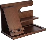 HeartTrend スマホスタンド、腕時計ホルダー、メガネオーガナイザー、鍵収納が一体となった多機能木製収納スタンドです。充電式なので、スマホの充電にも便利です。 (ブラックウォルナットカラー,25.5*15*19cm)