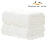 Maypluss Muslin Gauze Cotton Baby Blanket in 45x45 inch, 10 layers,Pure White Baby Bath Towel by May