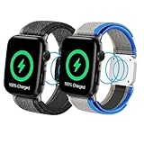 マグネット充電器付きバンド Apple Watch対応 ナイロン ベルト マグネット式 ワイヤレス 2in1 Series 8/7 /6 /SE / 5 / 4 / 3 / 2 / 1全シリーズ対応 (ブラック, 38-41)