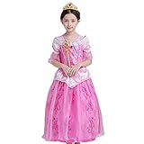 プリンセスなりきり フォーマルドレス 　お姫様ドレス　女児 キッズドレス　オーロラ姫風 ワンピース＋王冠＋杖 (140サイズ)