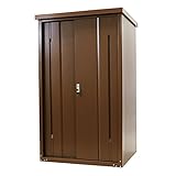 屋外物置 スチール製 家庭用収納庫 鍵付き 茶 幅約935mm×奥行約810mm×高さ約1550mm 倉庫 納屋 物置き スチール物置 スチール収納庫 ガレージ 収納 可動棚 吊り戸 吊戸 吊り扉 上