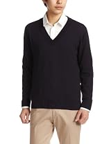 Color High Gauge Cotton V-neck Sweater 1113-136-2666: Navy Color High Gauge Cotton V-neck Sweater 1113-136-2666: Navy