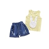 ベイビー服 男の子キャミソール Pojour ランニングシャツ 夏子供Ｔシャツ＋パンツ ボーイズ可愛い兎2セット　子供ギフト 綿 通気 黄色 100cm