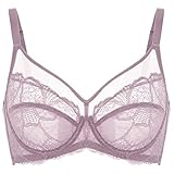 [DOBREVA] ブラジャー 大きいサイズ レディース レースブラ シースルー セクシーブラ ワイヤー入り パッドなし 小さく見せるブラ ローズブラウン G75