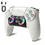 P4コントローラー pc コントローラー pc 【2026年新版】 大容量バッテリー ブルートゥース 無線/有線接続 6軸ジャイロセンサー機能 連射Turbo機能 人体工学 二重振動 SHAREボタン搭載 15時間連続使用 遲延なしジャイロ搭載 高耐久ボタン ゲームパット ヘッドフォンジャック付き 日本語取扱説明書付き (アイボリーホワイト)