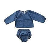 幼児　赤ちゃん　女の子　男の子　インナー服　ロングスリーブ　デニムシャツ　デニムドレス　デニムショーツ　上下服セット　ポケット付き (80cm(6ヶ月~12ヶ月), デニムシャツ)