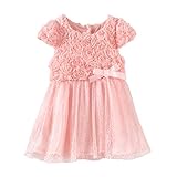 LittleSpring ベビー ワンピース フォーマル ドレス 花柄 リボン チュールスカート プリンセス クリスマス 結婚式 文化祭 花嫁介添人 パーティー 半袖 ピンク 無地 9M