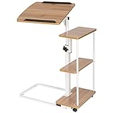 サイドテーブル DOEWORKS 昇降式 ノートパソコンスタンド 折りたたみテーブル キャスター付き 角度・高さ調節 滑り止め マウス・コップ用サイド天板付 ナチュラル