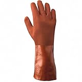 SHOWA 724R PVC Coated Nitrile Glove, Cotton Interlock Liner, Chemical Resistant, 14 Gauntlet, Large,