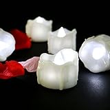 micandle 12pcsちらつきフレームレスキャンドルLEDティーライトキャンドル、SmokelessリアルなライトワックスDripped LED Tealights、電池式電子キャンドル、ウェデ