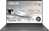 ASUS ノートパソコン Zenbook SORA UX3407RA 14インチ Qualcomm Snapdragon X Elite X1E-78-100 メモリ32GB SSD 1TB Windows 11 バッテリー駆動 29時間 重量 980g Type-C給電対応 有機ELパネル搭載 Copilot+PC AI PC アイスランドグレー UX3407RA-HA32170GR