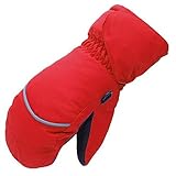 Ajusen 手袋 スキー手袋 厚手 キッズ 子供 ジュニア用 暖かい 滑り止め付き 耐磨耗性 防寒 防水 男女兼用 (M, レッド)