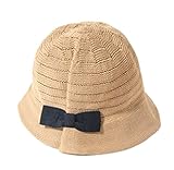Ziweiba 女の子 日よけ帽 蝶結び付き 春夏 折り畳み ハット ビーチ帽子 編み物 ハット 幼児麦わら帽子 (Aうすコーヒー色)