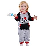 ベビー服 キッズ カバーオール ロンパース 長袖 コットン ジャンプスーツ 男の子 女の子 フード付き オーバーオール (90CM(13-18ヶ月), I LOVE DAD)