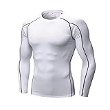 [Muxuryee] メンズ コンプレッショントップス 長袖 ラウンドネックスポーツ加圧シャツ インナー コンプレッションウェア 機能性インナー UVカット・吸汗速乾 1059ホワイトL