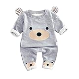 MissとMr　ベビー服 男の子 パジャマ 子どもルームウェア 上下 セット 女の子 カートゥーン 丸首 長ズボン 長袖 春秋 出産お祝い プレゼント (80, グレー)