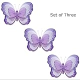 Set of 3 HangingバタフライパープルラベンダーホワイトTriple Layeredナイロンメッシュ蝶赤ちゃん保育園寝室女の子部屋天井壁装飾ウェディング誕生日パーティーブライダルシャワーデ
