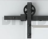 DIYHD 2M納屋のトラックレールスチール黒い車輪ロ-ラ木製ドア吊り引き戸金物