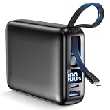 モバイルバッテリー 大容量【50000mAh·4台同時充電·2つのケーブル内蔵】モバイルバッテリー 軽量 小型 最大出力2.4A 急速充電 PSE技術認証済 安全設計&回路保護 Type-c/Lightningケーブル内蔵一体型 LCDディスプレイ残量表示 安全回路保護 Type-C入出力兼用 携帯充電器 スマホ充電器 コンパクト&軽量 アウトドア/キャンプ旅行/出張/停電対策/防災