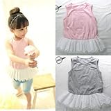 即納(韓国スタイル子供服) 子供Tシャツキッズ 女の子 ノースリップ 長シャツ 丸ネックレースフリルデザイン　全2色100cm 110cm 120cm 130cm 140cm gray,140cm