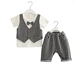 Honey baby 子供服 ベビー服 スーツ チェック柄 蝶ネクタイTシャツ 上下2点セット 半袖　ベビー服 フォーマル 洋服　紳士風 男の子学式 入園式 卒園式 結婚式 お正月　誕生日 お宮参り 