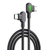 Mcdodo L字型 タイプC 2mケーブル 両面挿せプラグ 90度曲げ LEDライト付き PD60W 急速充電 USB Type-C To USB Type-C 高速データ転送 高耐久 断線防止 ナイロン編み USB C コード Type-C機器対応
