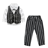 AmazingDeal 子供 長袖 フォーマル チョッキ+シャツ＋パンツ ストライプ 冬服 男の子 結婚式 発表会 入学式 卒業式 春秋 ジェントルマン レジャー 可愛い (110（４-５歳）)