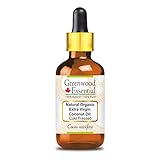 Greenwood Essential ナチュラルオーガニックエクストラバージンココナッツオイル (Cocos nucifera) ガラススポイト付き コールドプレス 30ml (1オンス)