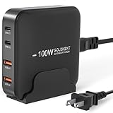 GOLDNEXT 100W PD 充電器 4ポート 卓上急速充電器（Type-C*2&USB-A*2） USB-C充電器 PSE技術基準適合 GaN III (窒化ガリウム)採用 タイプC急速充電器 PD3.0/QC3.0/PPSに対応 ケーブル付き MacBook/iPad/iPhone/Galaxy/Xperia/Android スマートフォン/タブレット/ノートPC対応（ブラック）
