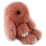 Gegefur Rabbit Fur Rabbit Keychain Gold Plated Keychain for Handbag Wallet Purse Car Key (dark-pink)