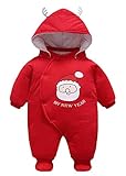 EOZY ベビー ロンパース サンタクロース フード付き 靴付き レッド 可愛い 綿服 柔らかい 着ぐるみ 赤ちゃん 男の子 女の子 防寒 秋冬 80