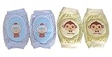 ベビー キッズ 子供 用 膝 サポーター 2個入り×2セット フリーサイズ クッション 入り 赤ちゃん 幼児 ひざあて 安全用品 (ブルー・イエロー)