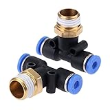 空気圧ティー連合コネクタ クイック継手 コネクタ 3ウェイ T型 真鍮継手 2個入り