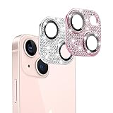 For iphone13 / iPhone 13 mini カメラフィルム レンズカバー カメラ保護 ラインストーン【アルミ合金縁取り+強化ガラス】 AnnTec iPhone 13 対応 iphone13mini 対応 レンズ全体保護 露出オーバー防止 キラキラ レンズ保護フィルム 携帯電話の装飾 貼り付け簡単 高透過率 (ピンクー+シルバー)