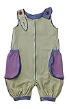 yuga☆バルーン・ロンパース セージ染め 80-90cm オーガニックコットン100% 天然染め ベビー 服 子ども服 キッズ 女の子 男の子 兼用 ロンパース アジャスター付き ノースリーブ 肩な