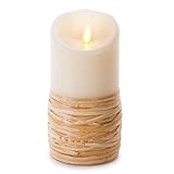 Luminara無香Reed Wrapped Flameless Pillar Candle | Real Flame効果| 3.5 " X 7 "インチTall