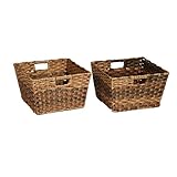 Seville Classics Handwoven Square Shelf Storage Basket 2-Piece Set, Mocha