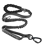 犬用 車用安全ベルト付き リード 持ち手2個 伸縮性 握りやすい 大型犬 中型犬 小型犬 ロングリード 反射材料 ナイロン製リード 散歩 訓練用リード 製反射付きリード 愛犬トレーニングリード 1.2〜1.8ｍリード (黒) ブラック