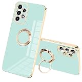 JOOBOY Galaxy A53 5G 用 ケース Samsung SC-53C / SCG15 ケース リング付き メッキ加工 レンズ保護 tpu ソフト ストラップホール付き 耐衝撃 スリム おしゃれ スマホケース 携帯カバー ギャラクシーA53 用 カバー (Galaxy A53 5G, シアン)