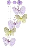 The Butterfly Grove Chloe Butterfly Nursery Mobile Hanging Nylon Layered Decor, Purple/Yellow by The